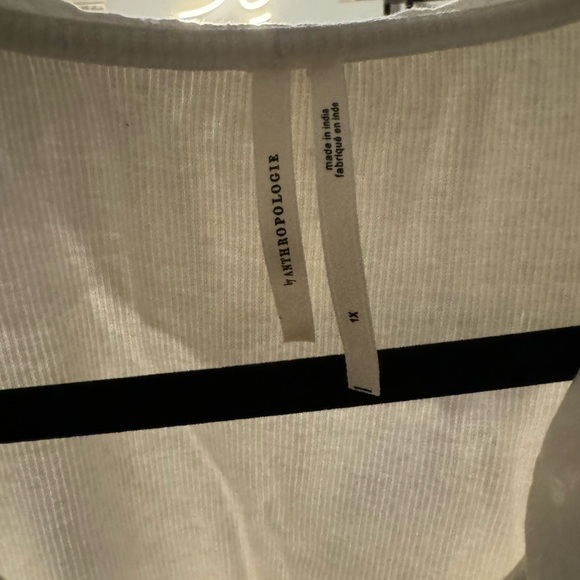 By Anthropologie Ruffled Shirt Blouse Top Solid Ribbed Long Sleeve - Picture 3 of 4